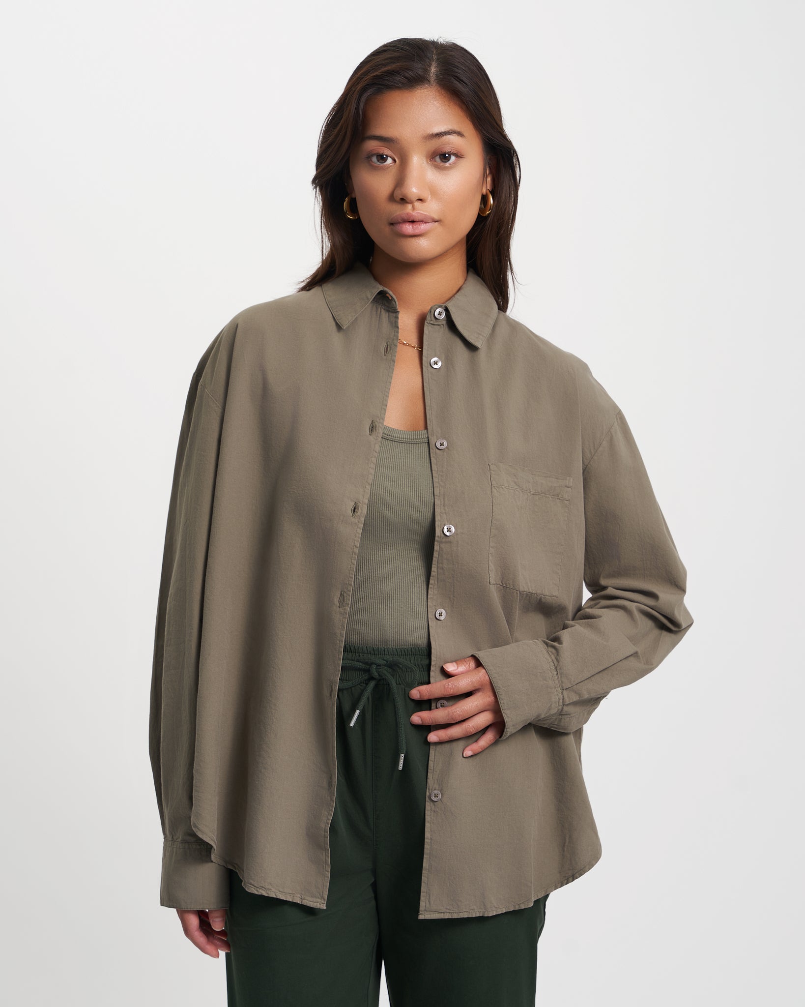 Organic Oversized Shirt - Dusty Olive