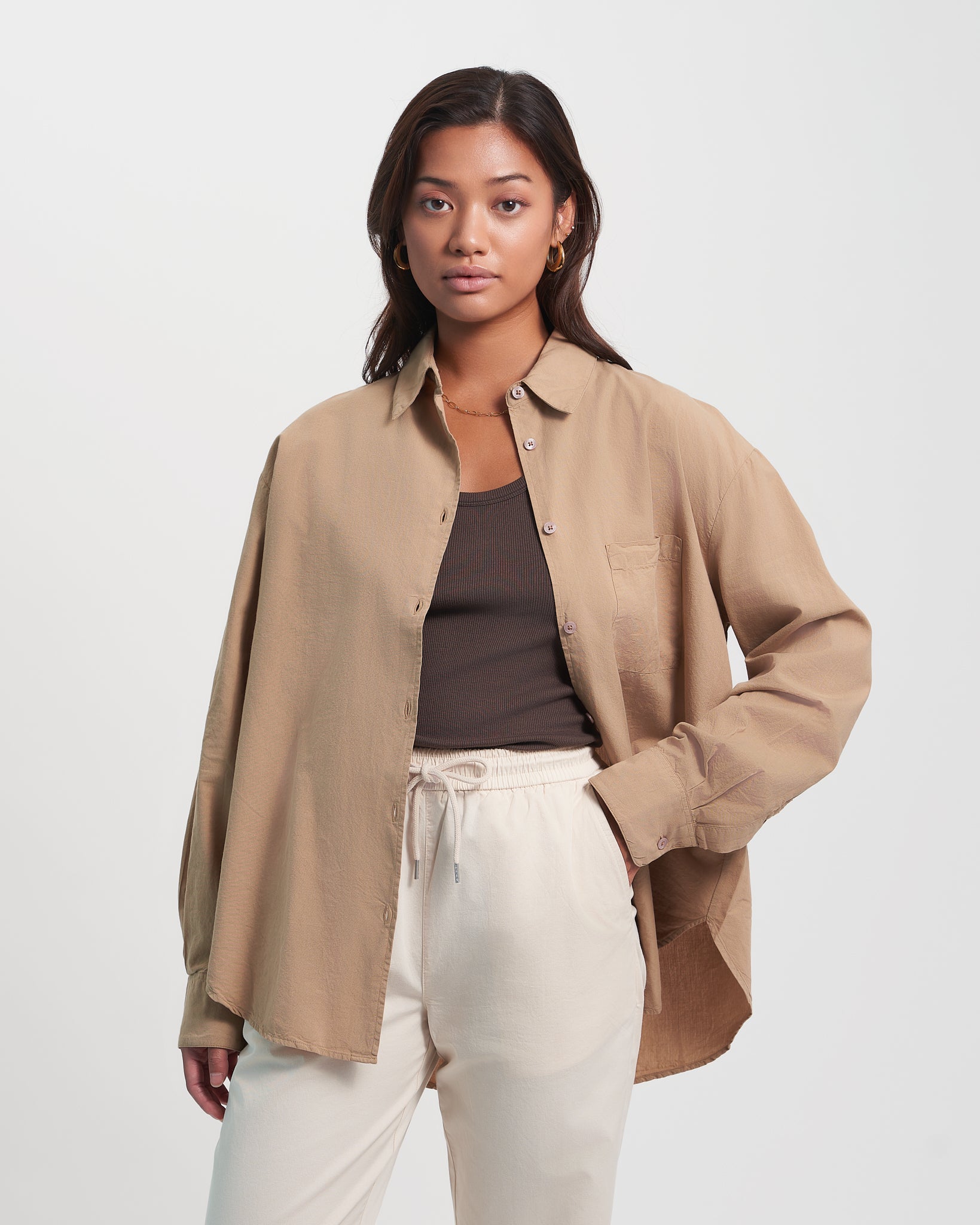 Organic Oversized Shirt - Desert Khaki