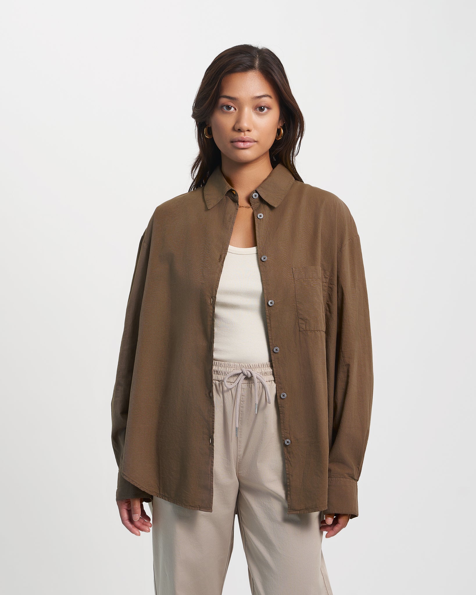 Organic Oversized Shirt - Cedar Brown