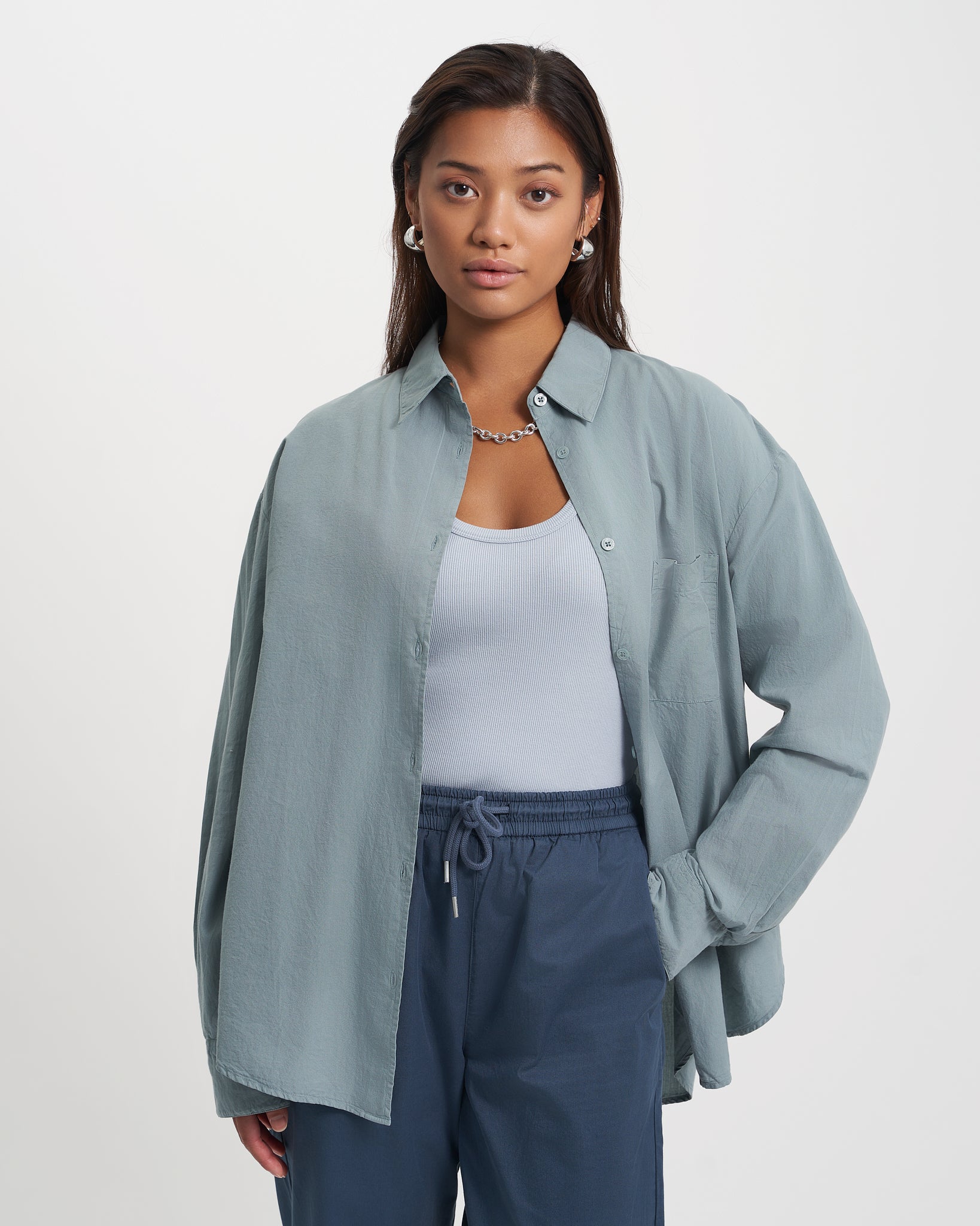 Organic Oversized Shirt - Steel Blue