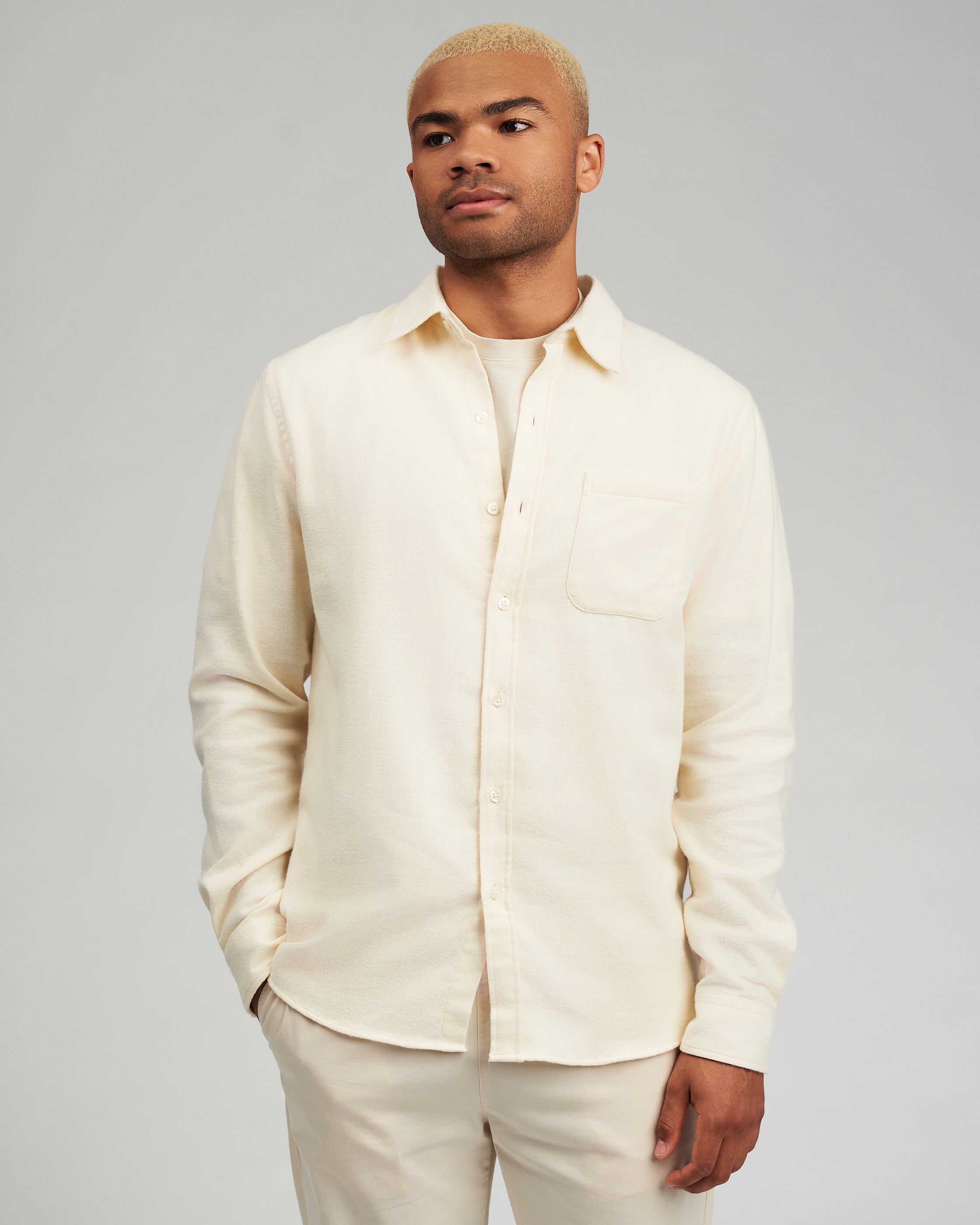 Organic Flannel Shirt - Ivory White