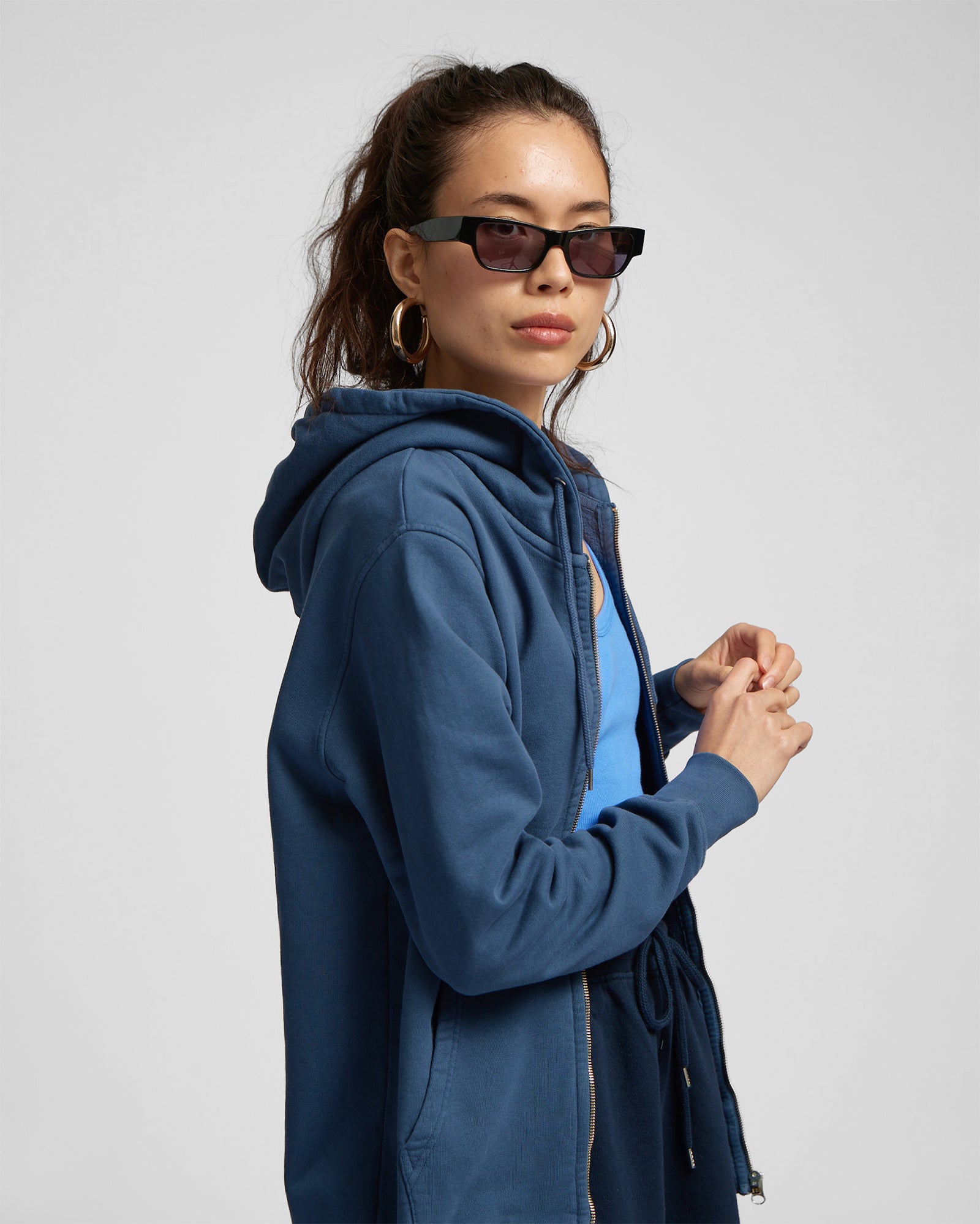 Classic Organic Zip Hood - Neptune Blue