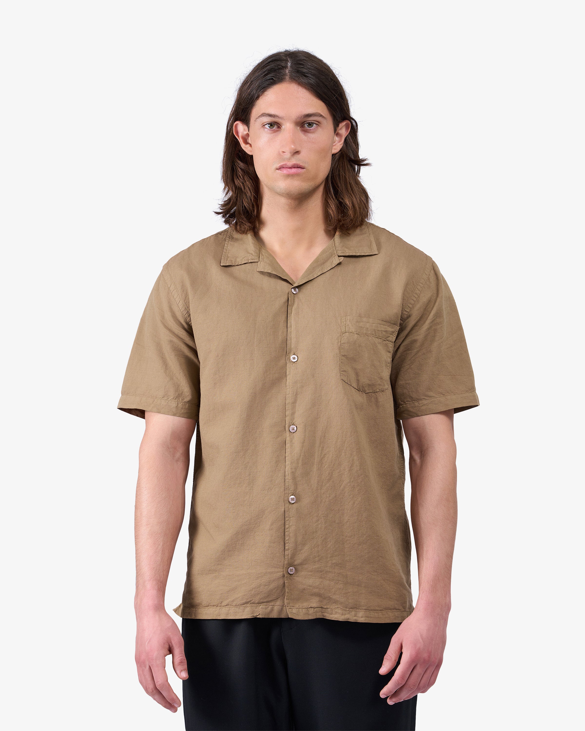 Linen Short Sleeved Shirt - Steel Blue