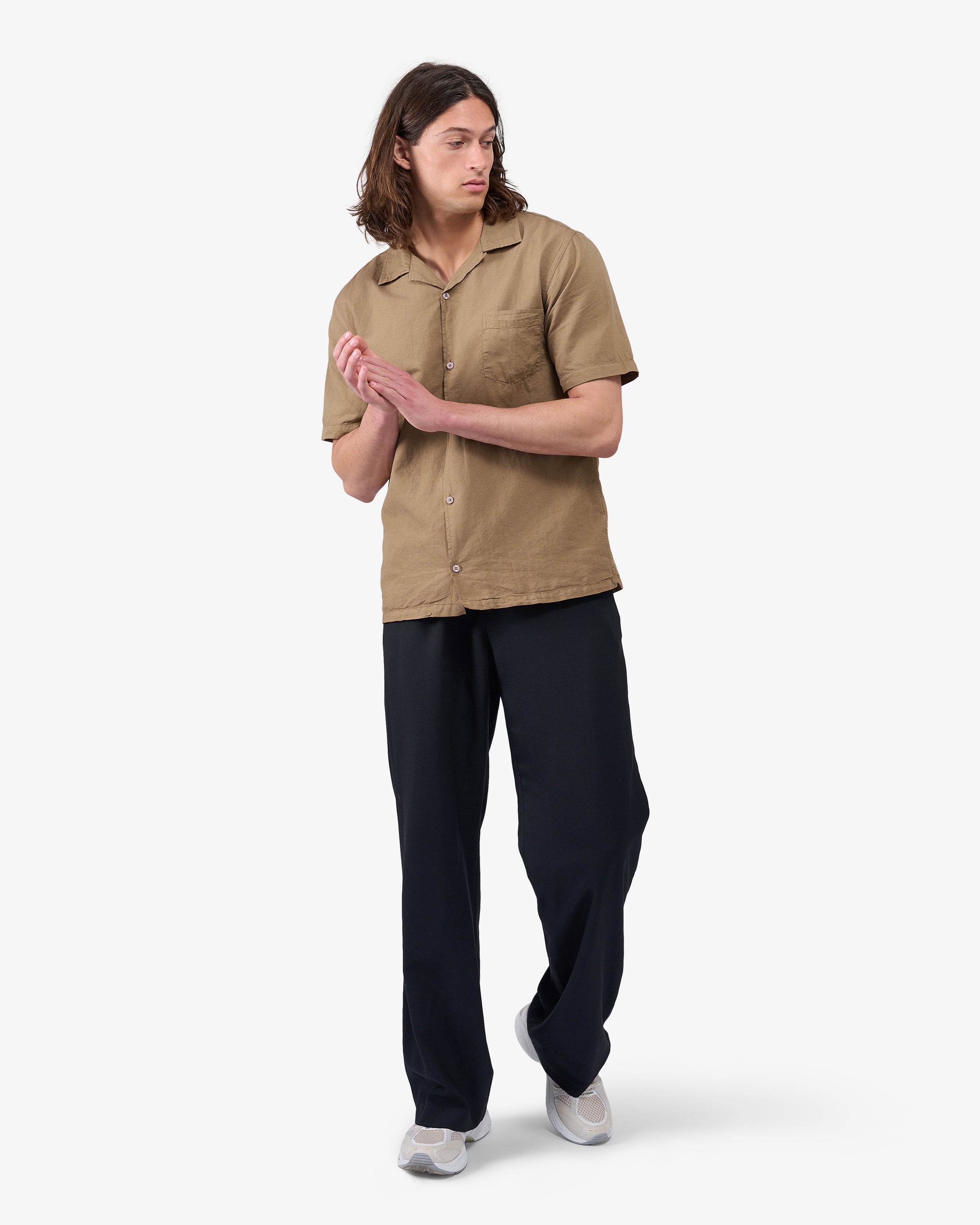 Linen Short Sleeved Shirt - Sahara Camel