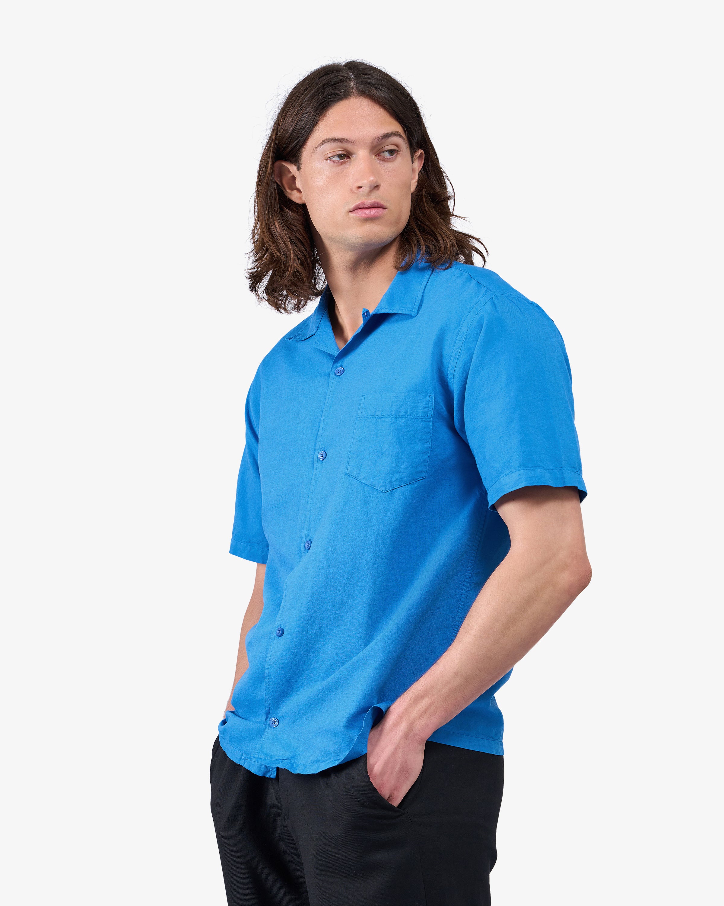 Linen Short Sleeved Shirt - Pacific Blue