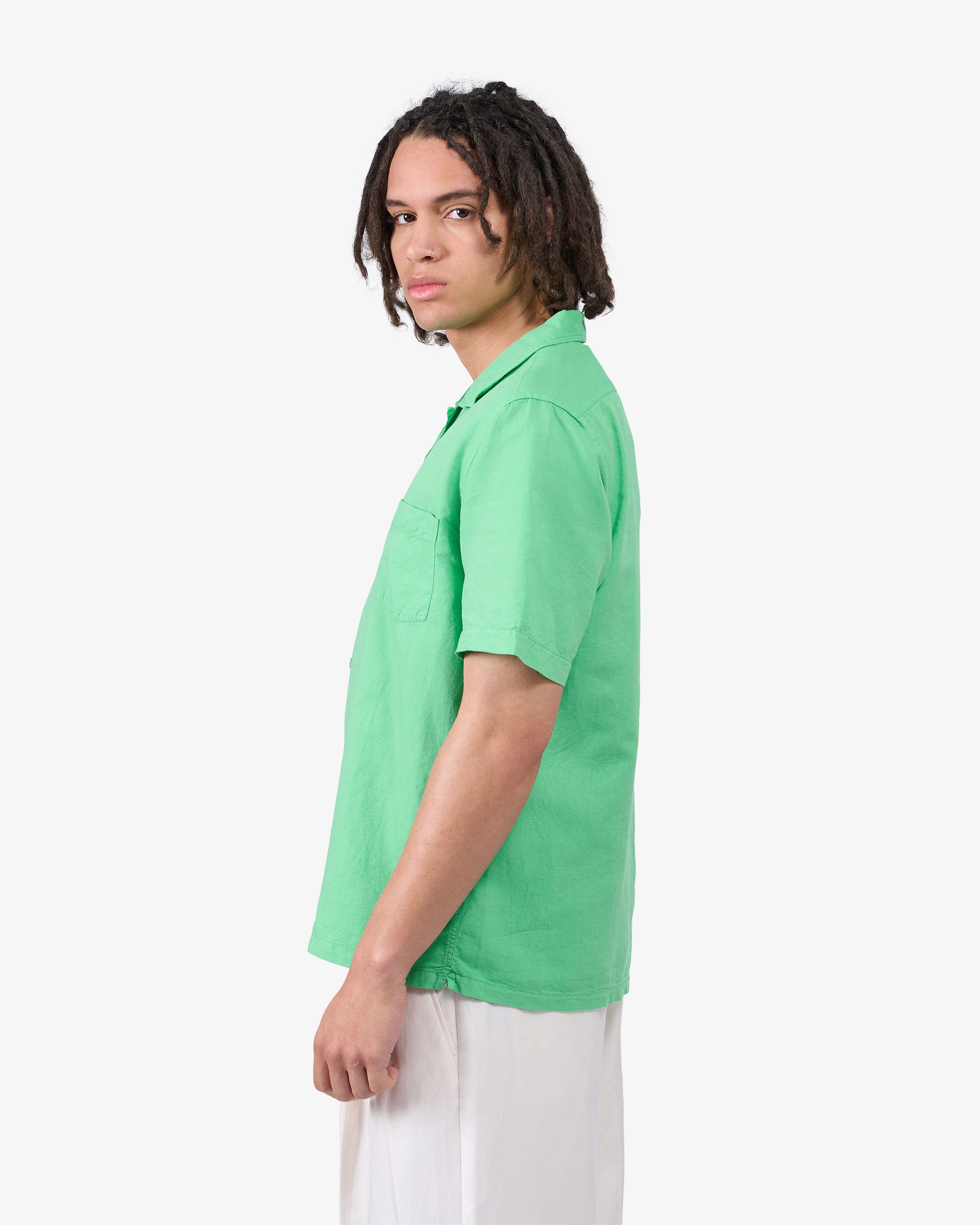 Linen Short Sleeved Shirt - Spring Green