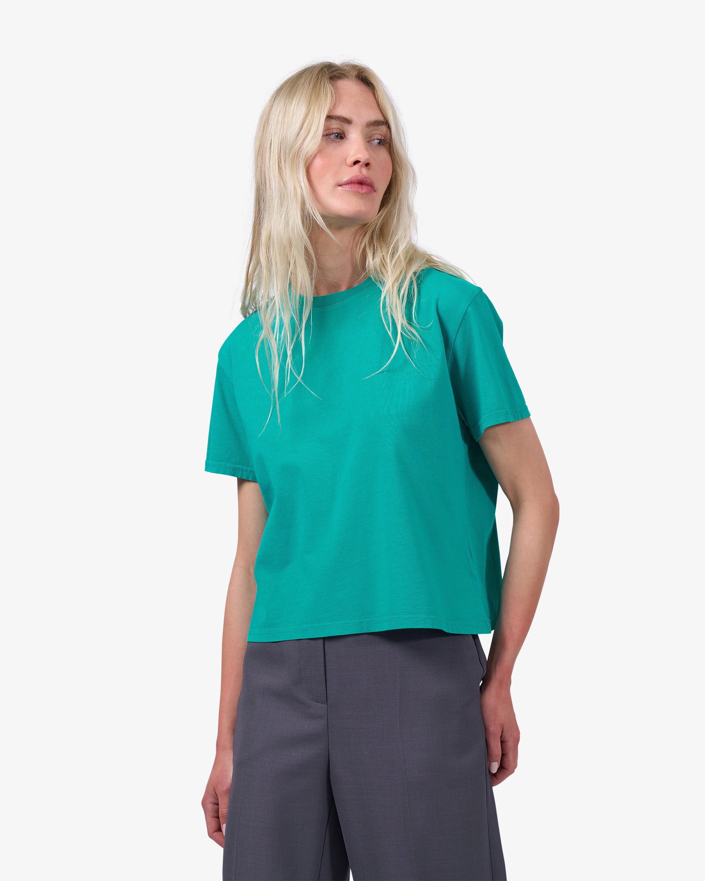 Organic Boxy Crop Tee - Tropical Sea