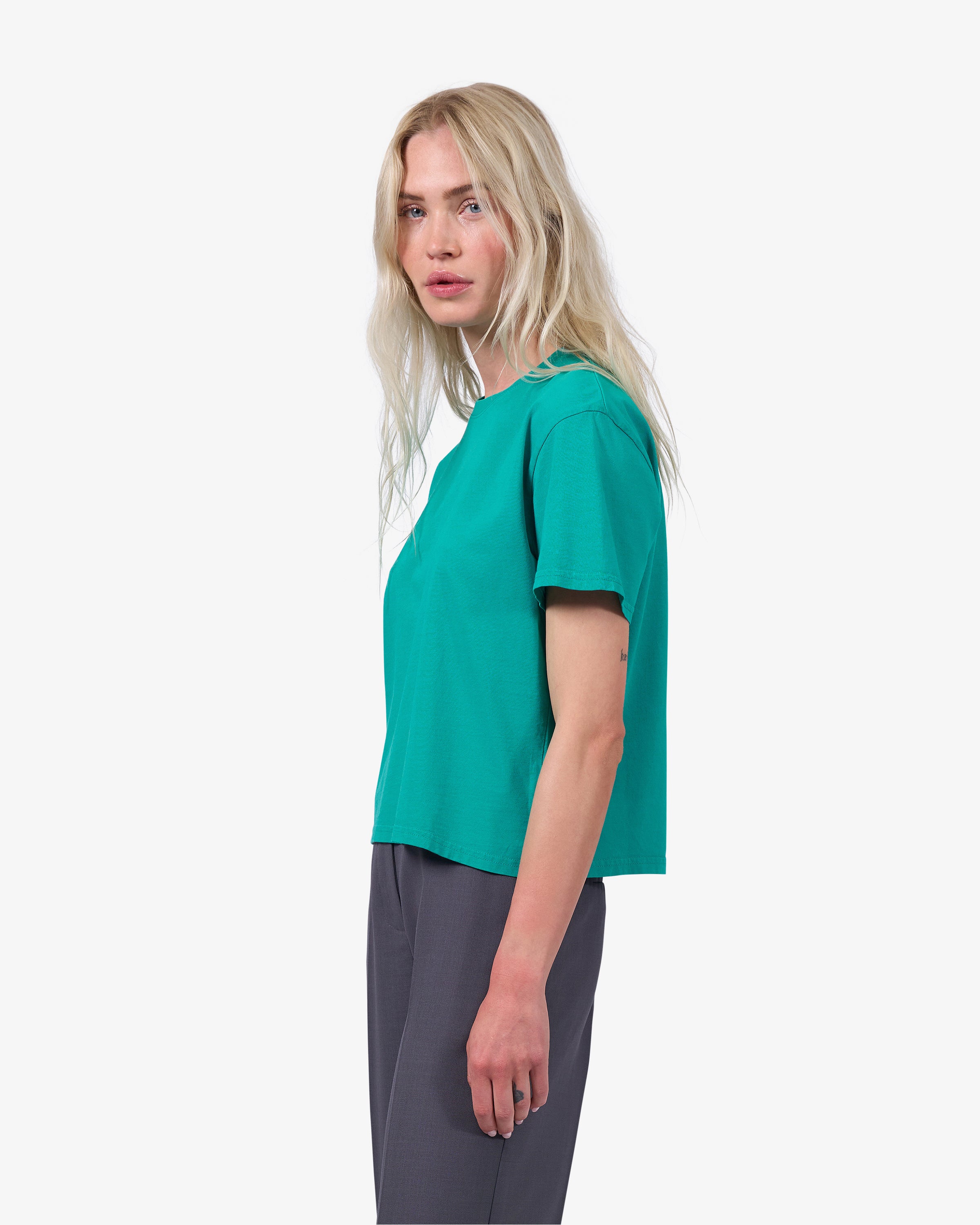 Organic Boxy Crop Tee - Marine Blue