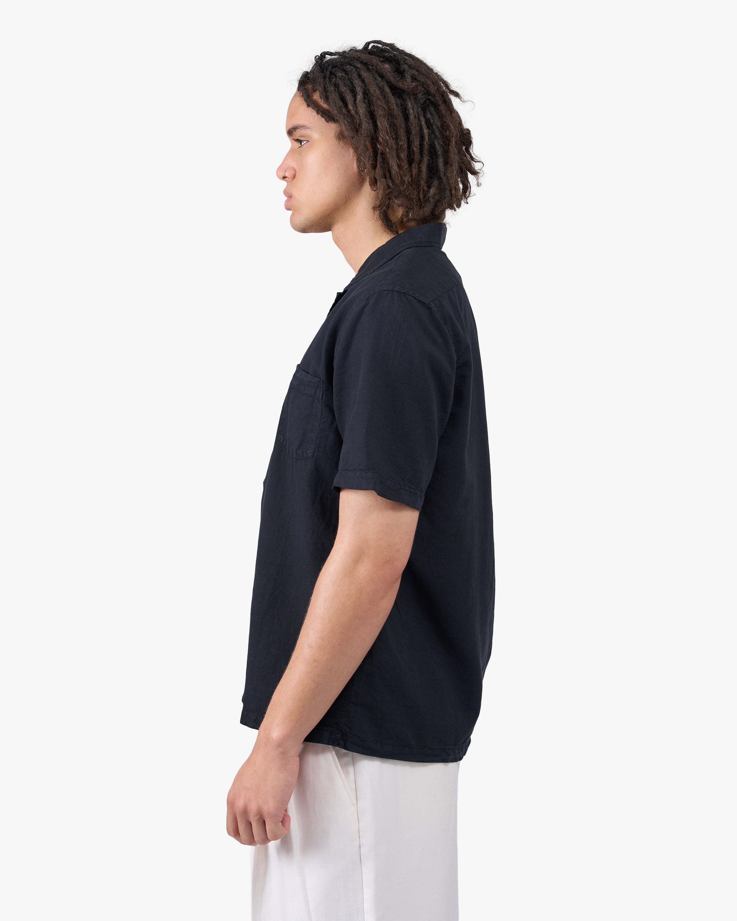 Linen Short Sleeved Shirt - Deep Black