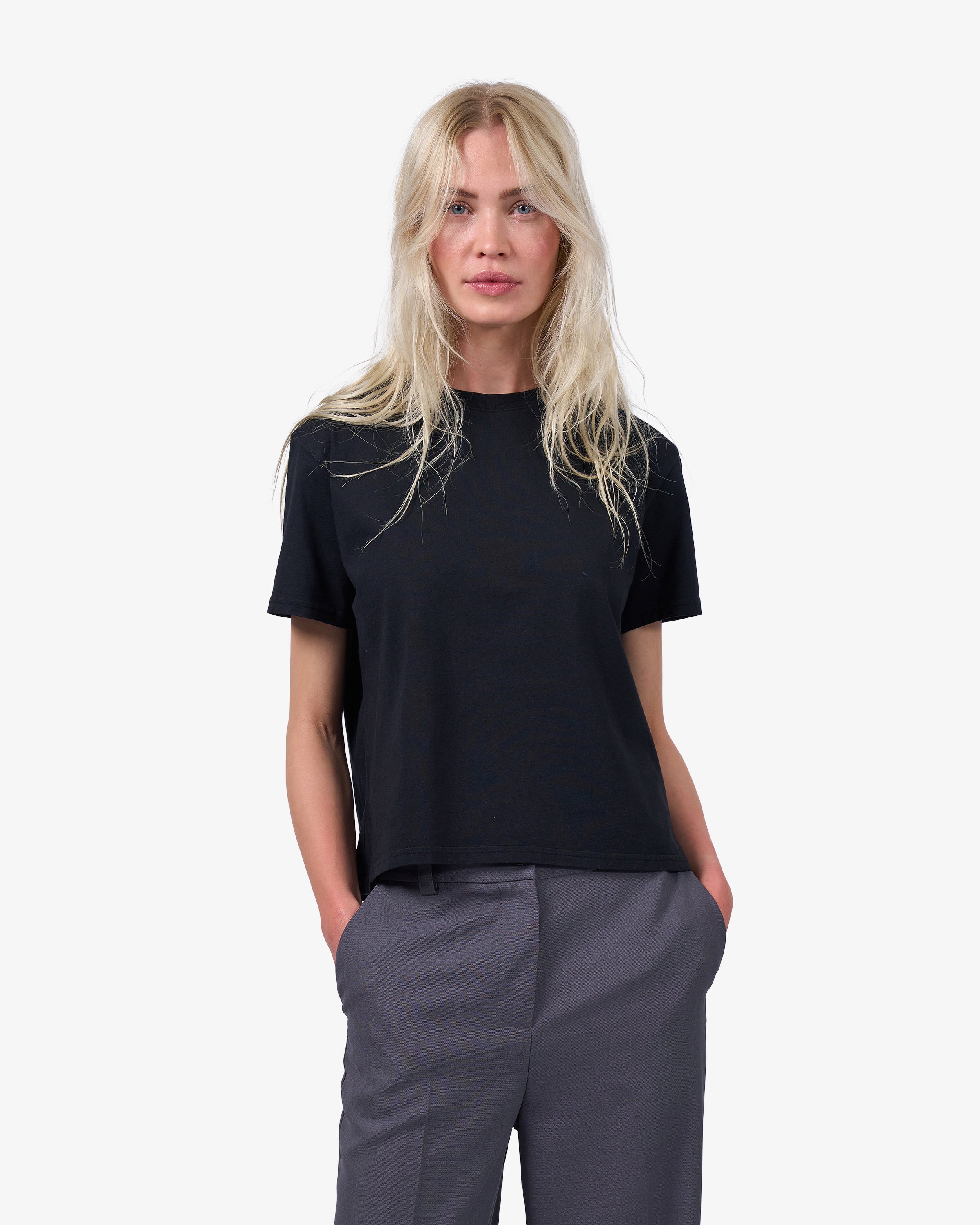 Organic Boxy Crop Tee - Pacific Blue