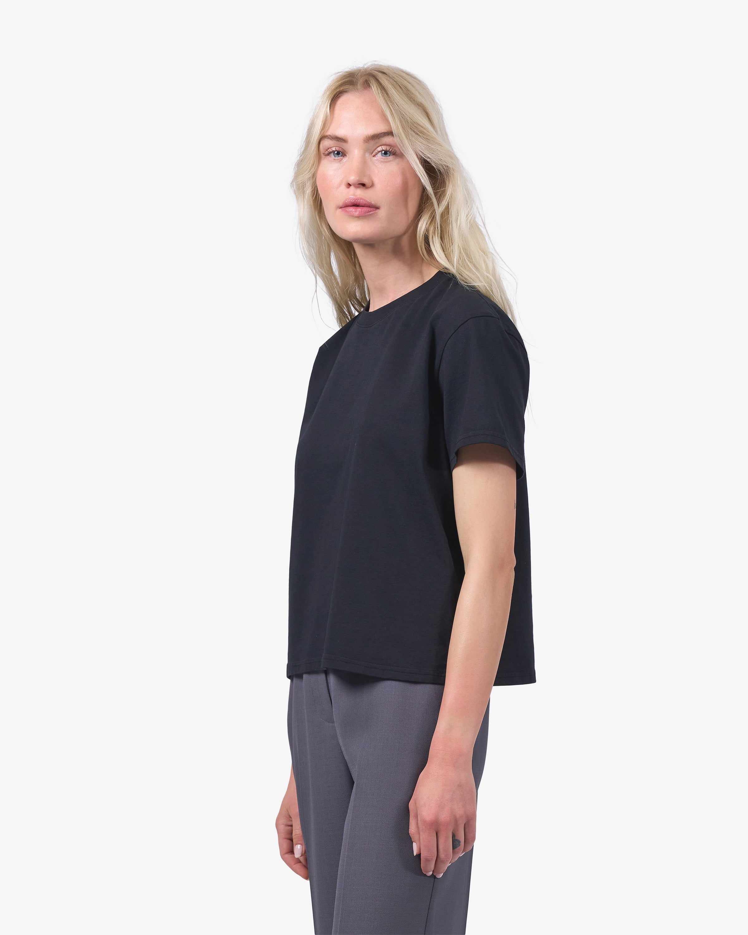 Organic Boxy Crop Tee - Pacific Blue