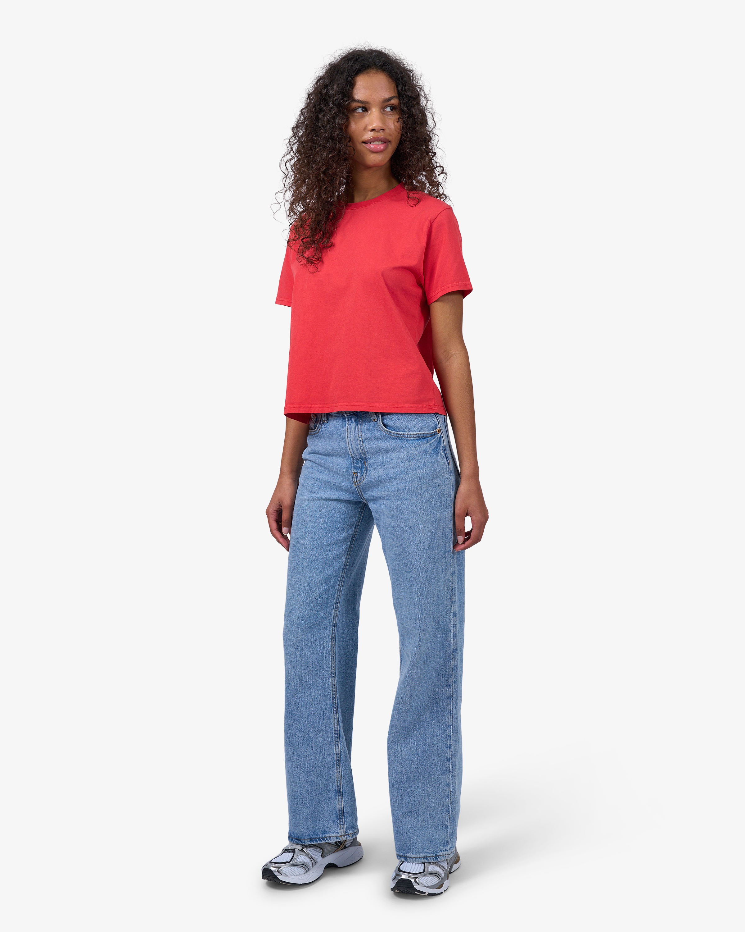 Organic Boxy Crop Tee - Red Tangerine