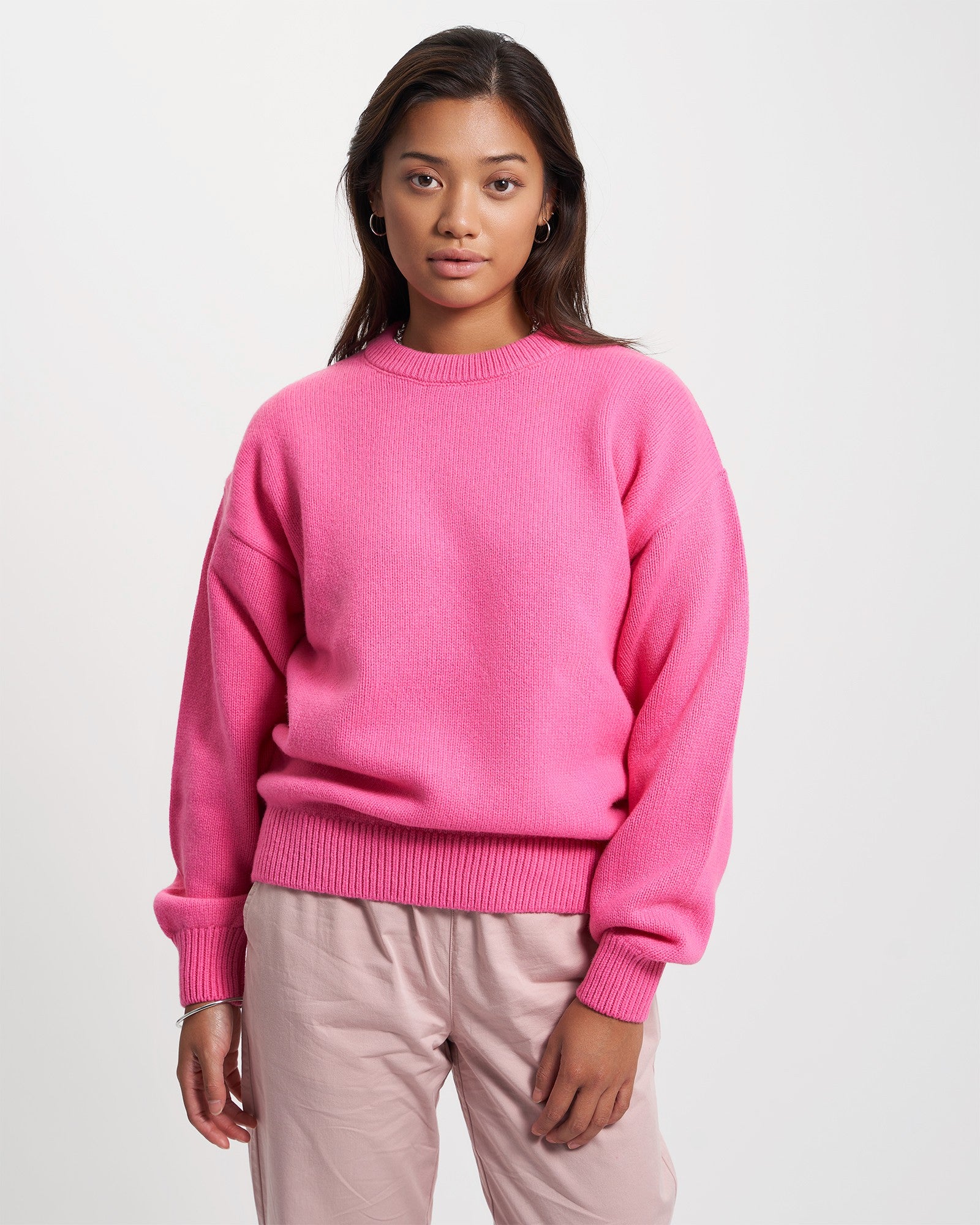 Oversized Merino Wool Crew - Bubblegum Pink