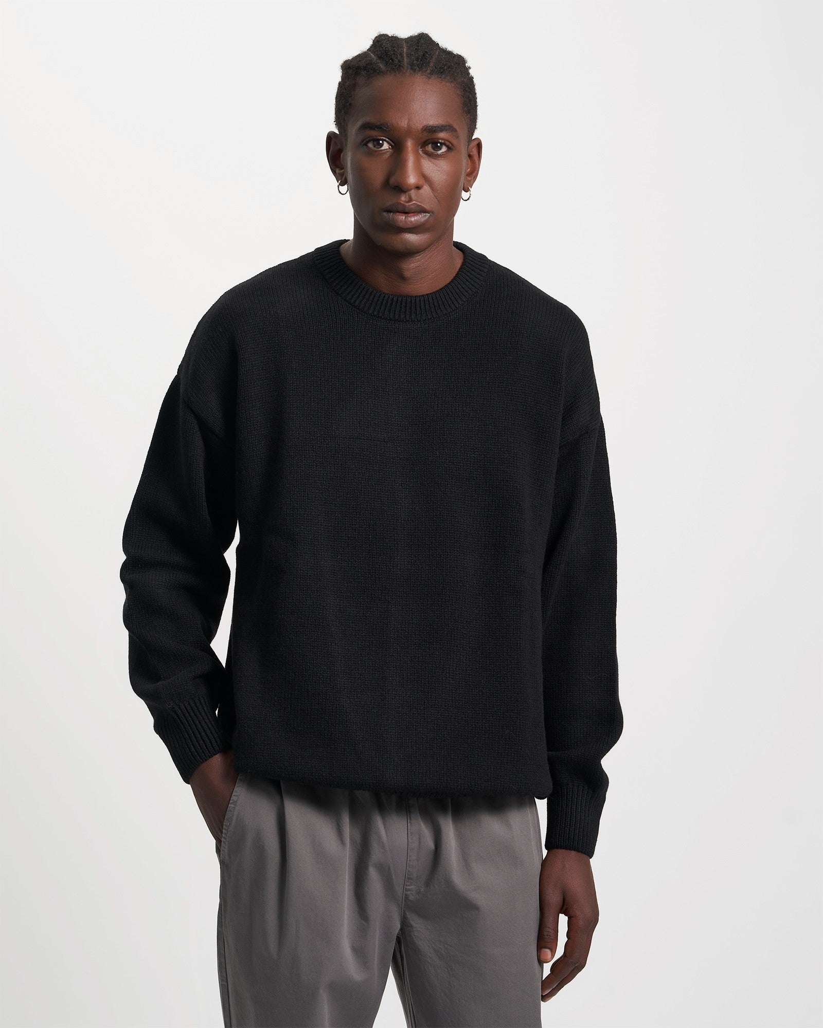 Oversized Merino Wool Crew - Deep Black