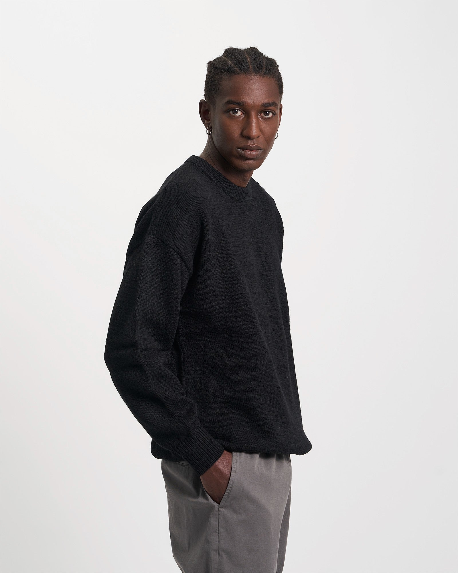 Oversized Merino Wool Crew - Deep Black